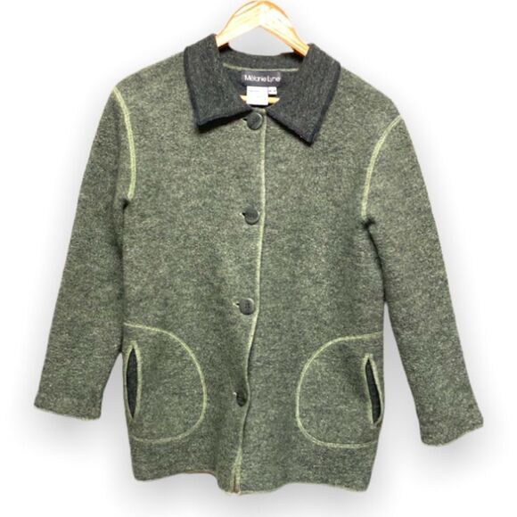 Melanie Lyne Green Wool Fall Career Jacket Blazer Shacket Size Medium - Picture 1 of 9